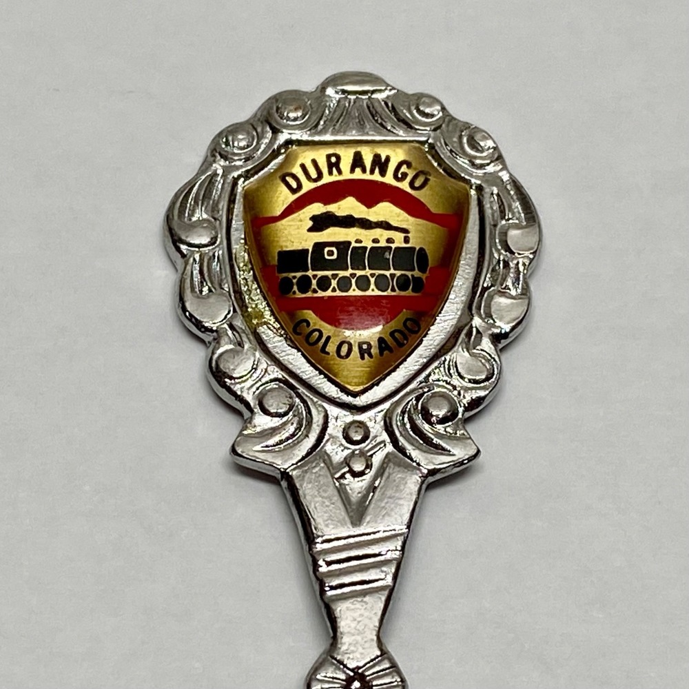 Vintage Durango Colorado Travel Souvenir Silvertone 4.5" Spoon Enamel Train Mint